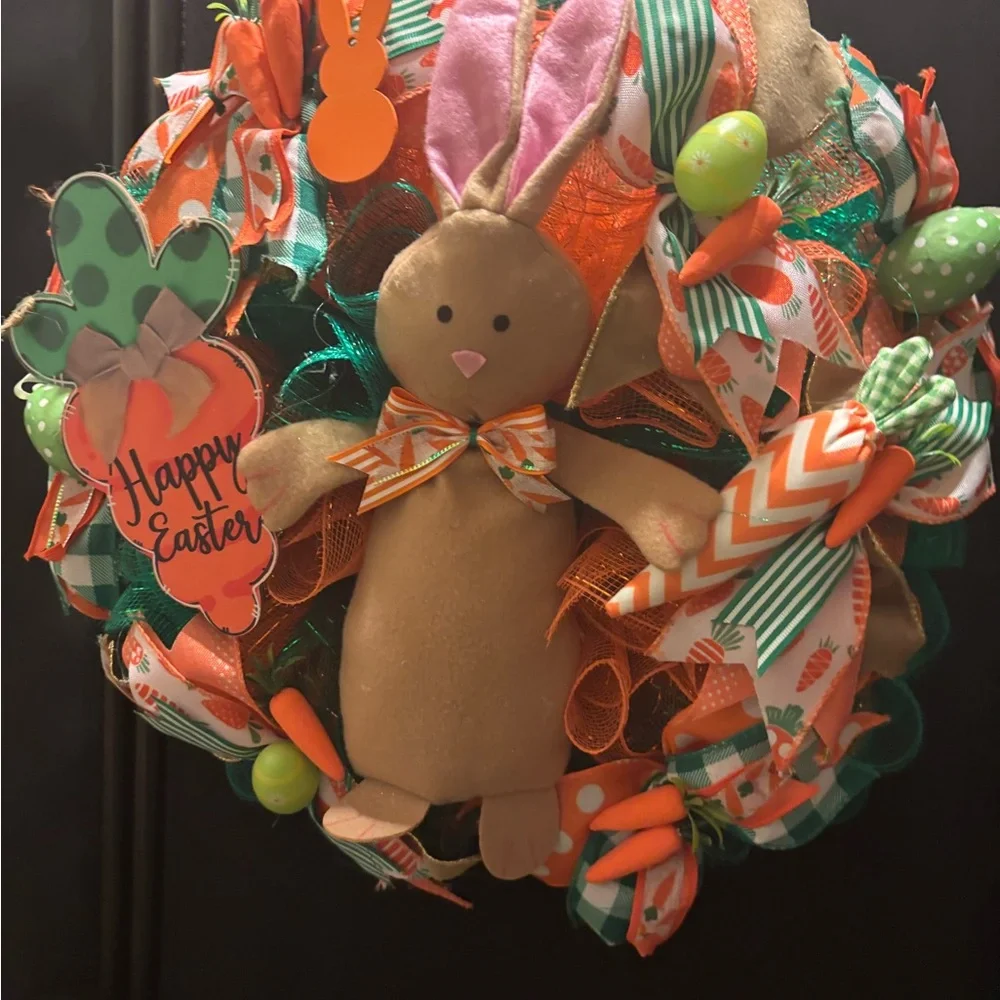 Festive Easter Bunny Wreath with Orange and Green Accents